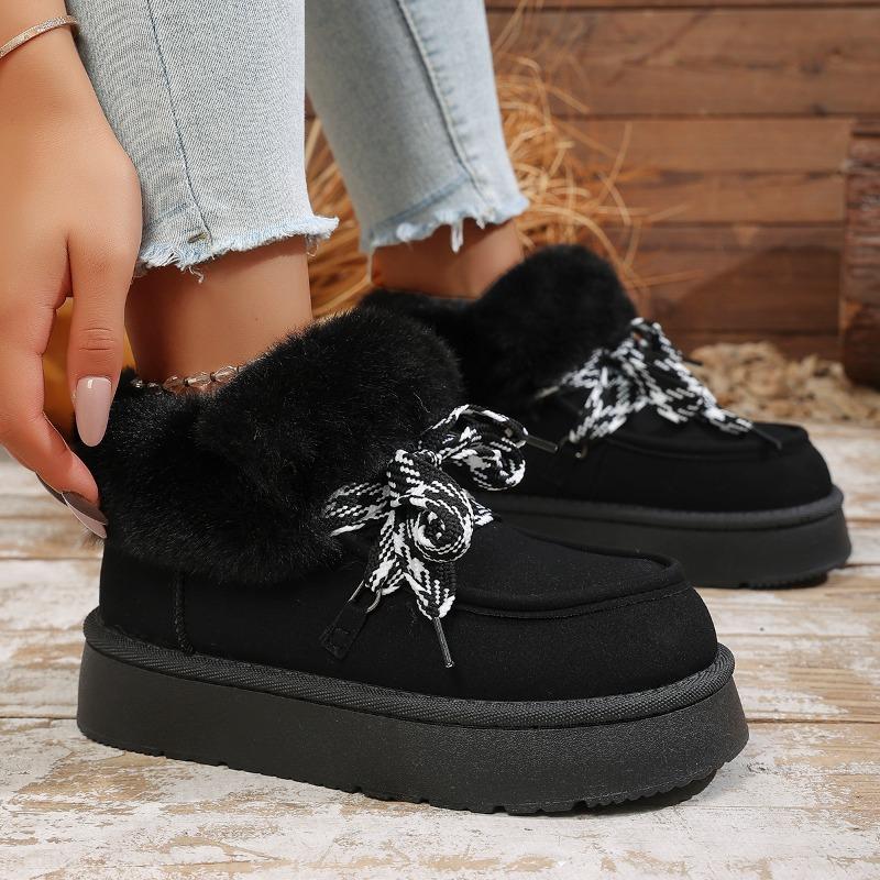 Lace-up Snow Boots Winter New Round Toe Suede Platform Wool Warm Cotton Boots