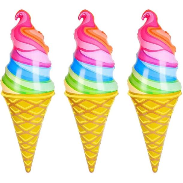 The Dreidel Company Rainbow Ice Cream Cones Inflate, Toys with Vibrant Colors, Ice Cream Party Decorations, Fun Party Inflates 36  3 Feet Long 3-Pack