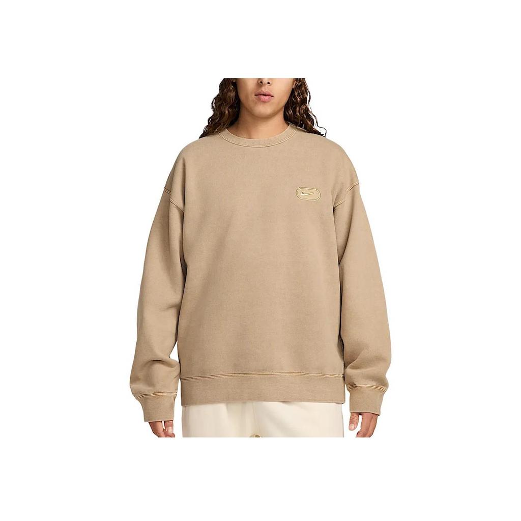 Nike Solo Swoosh Fleece Crewneck Long Sleeve Loose Sweatshirt Men Sweatshirt Beige HJ2236-297
