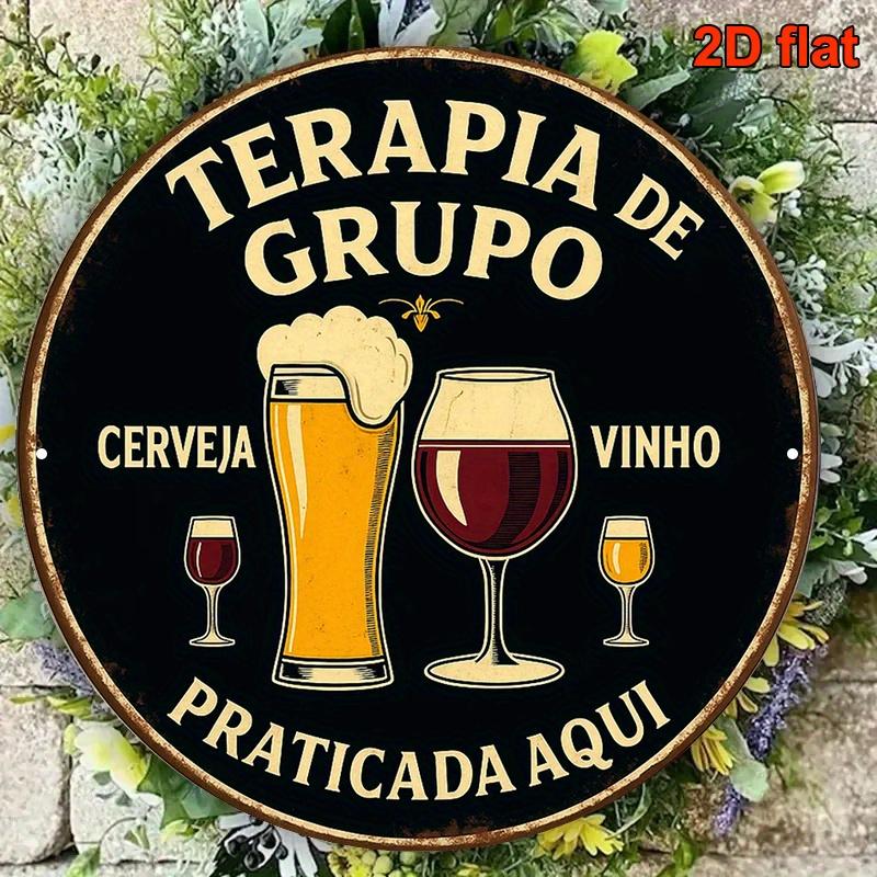 

D Flat pc Vintage Portuguese Beer Wine Themed Aluminum Plaque Inch Round Wine Beer Sign Suitable for Bar Kitchen Ca 20x20cm(8x8inch)