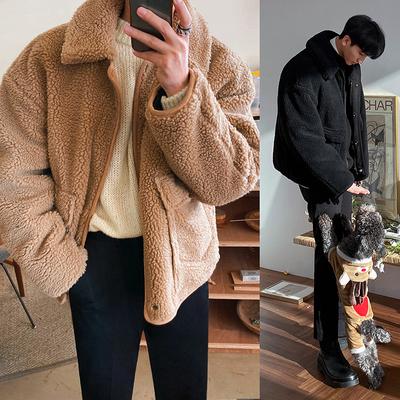 Abrigo de Algodón de Lana de Cordero para Hombre Invierno Abrigo de Algodón Grueso Estilo Coreano Moderno Chaqueta de Forro Polar Polar Suelta Casual Chaqueta de Algodón