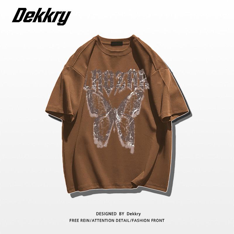 American high street butterfly letter printing large size fat mm pure cotton short-sleeved T-shirt women's loose and thin versatile couple's clothing