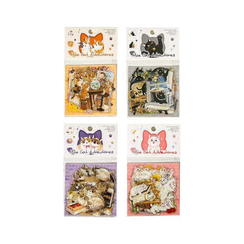 50 Sheets Per Pack of PET Scenery Stickers Featuring Cute Cats Adventures Planner Water Cup and Computer DIY Collage