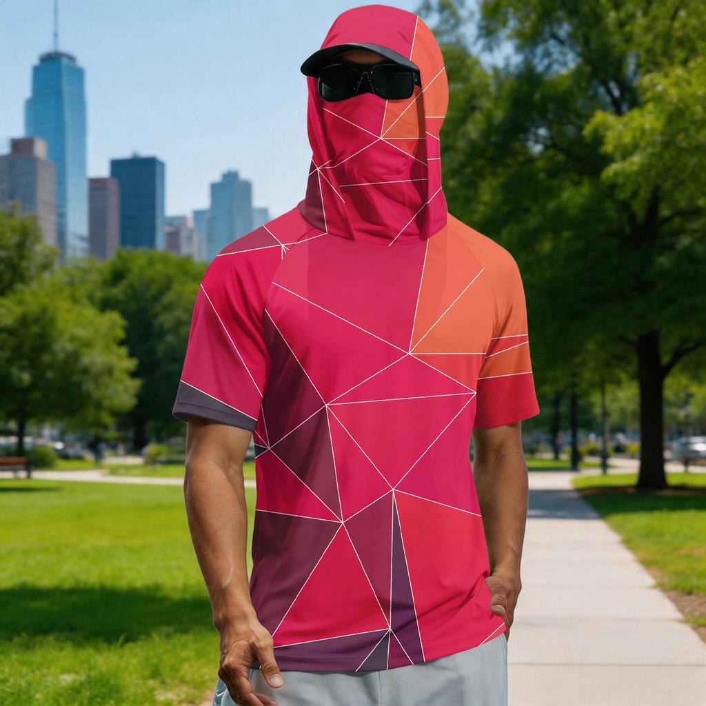 Men's Summer Camouflage Gradient Drying Short-sleeved T-shirt, Sun Clothing, Fishing, Fitness, Sports, Hooded Short-sleeved Shirt
