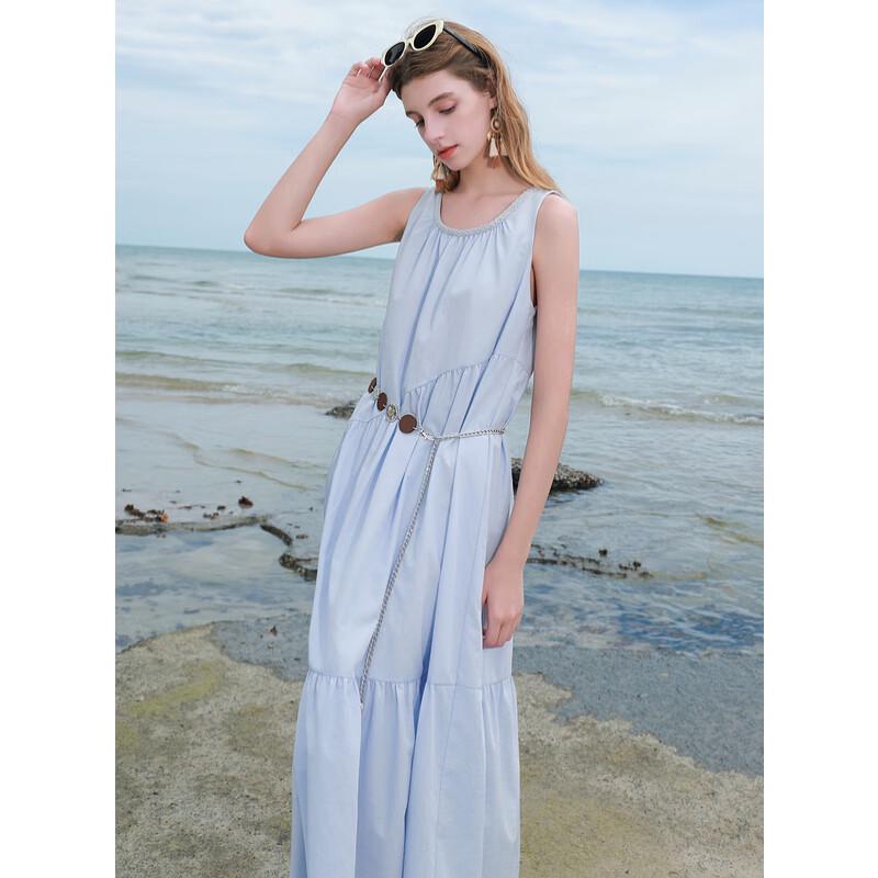 SanCai Women's 2025 Summer Sleeveless Pleated A-Line Long Dress