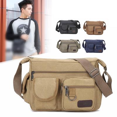 Vintage Canvas Men's Crossbody Bag - Adjustable Straps, Multiple Zipper Pockets, Durable Outdoor and Hiking Shoulder Bag