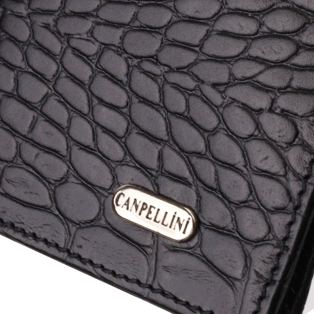 Привлекательный вертикальный мужской бумажник из натуральной кожи с тиснением под крокодила CANPELLINI 21896 Черный