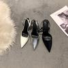 2025 spring and summer women's shoes pointed toe thin heel empty single shoes women's black medium and high heel temperament fashionable bag head san