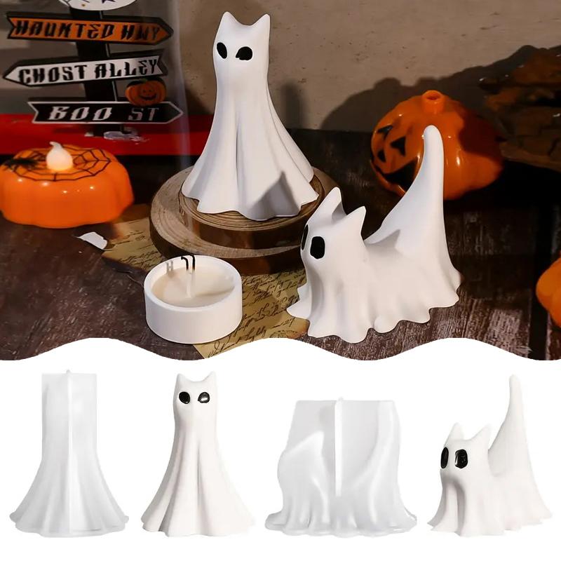 Halloweenowy Duch Kot Figurka Forma Silikonowa DIY Świeca Aromaterapia Gips Żywica Formy Nawiedzony Wystrój Dekoracje Halloween