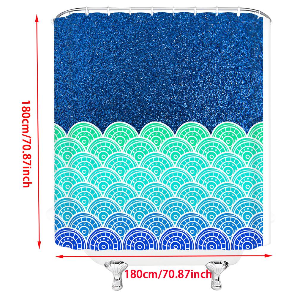 Gradient Blue & Turquoise Wave Shower Curtain - Geometric Design, Glittery Texture, Polyester,  Stylish Bathroom Decor