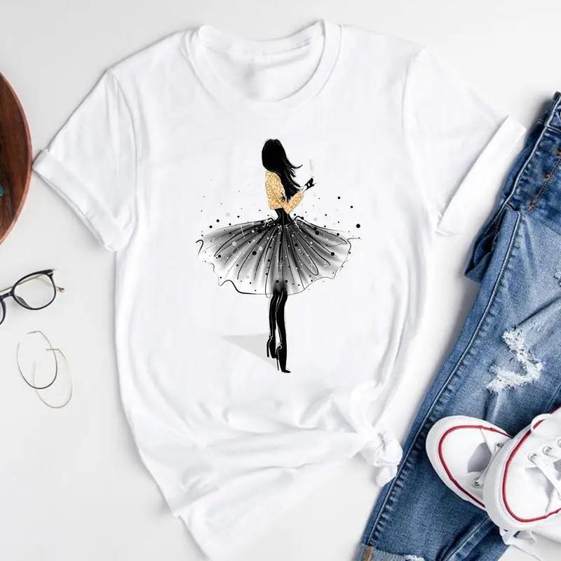 T-shirt Estiva alla Moda con Stampa di Ragazza del Caffè Cartone Animato, Top Casual da Donna, Magliette Grafiche Vintage, Maglietta Pro Choice