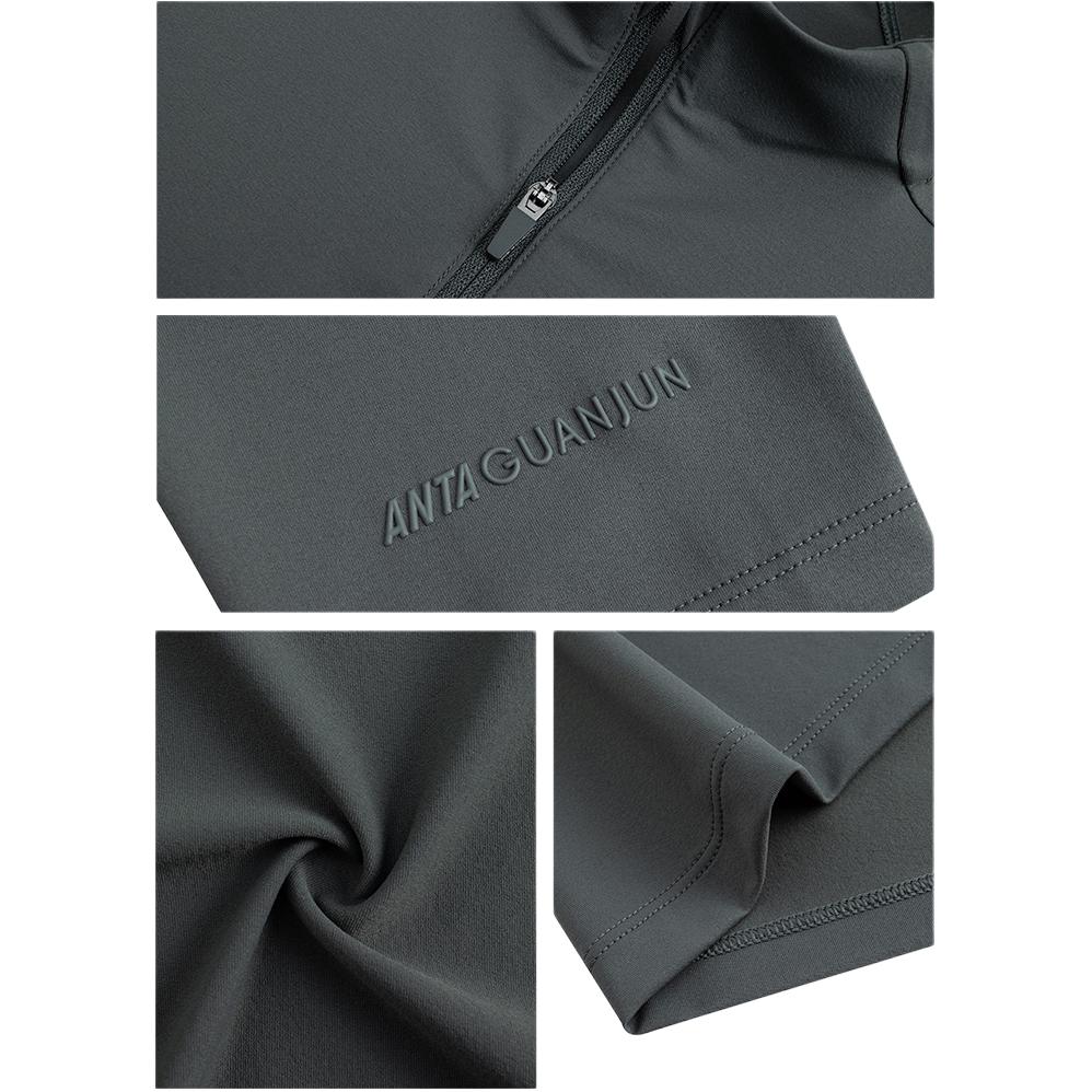 Anta Champion All-Weather Series Solid Color Stand Collar Comfortable Moisture-Wicking Versatile Long Sleeve T-Shirt Men Tops Basic-Black 152520401-3