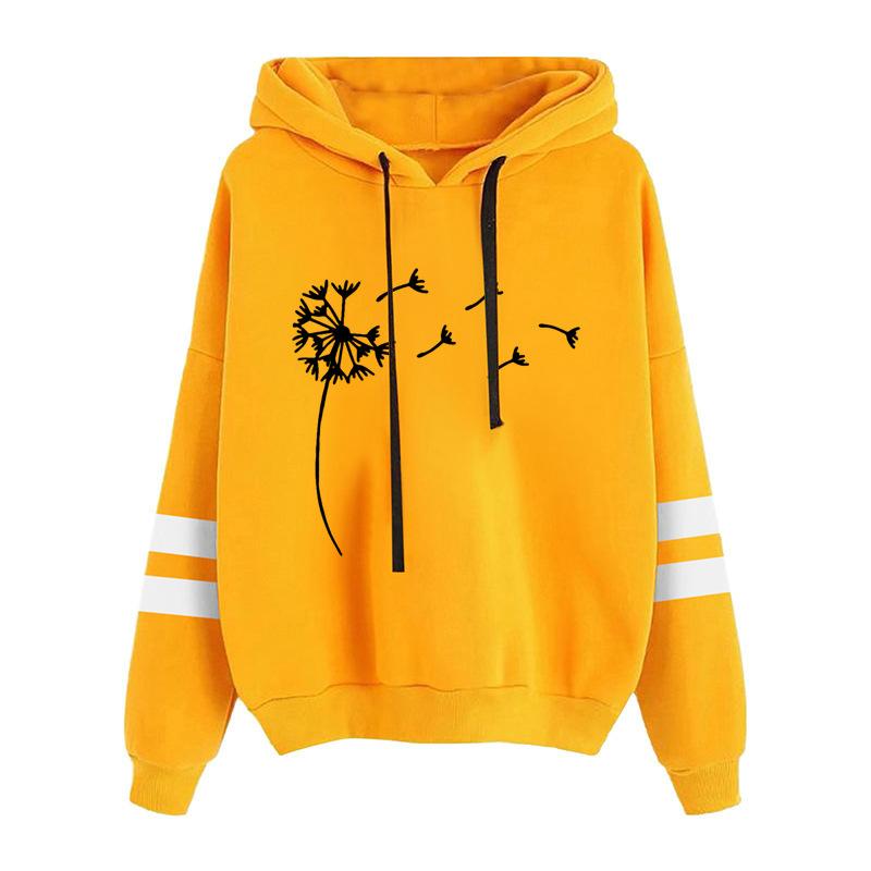 Women's Dandelion Print Hoodie with Pocket Long Sleeved Loose Pullover Hooded Top for Student