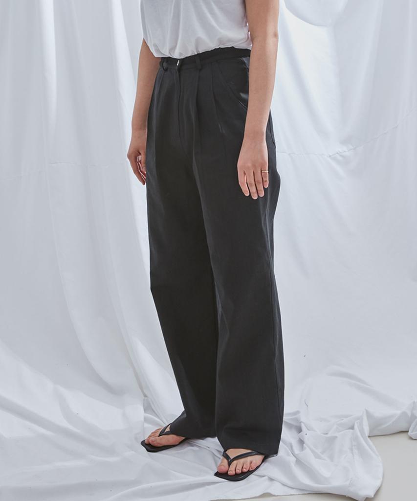 DILETTANTISME Double-Pleat Semi-Wide Pants (Black)