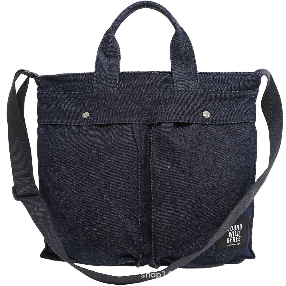 

Washed denim bag, the same large-capacity handbag for men and women, casual canvas bag, messenger bag, cycling messenger bag. синий