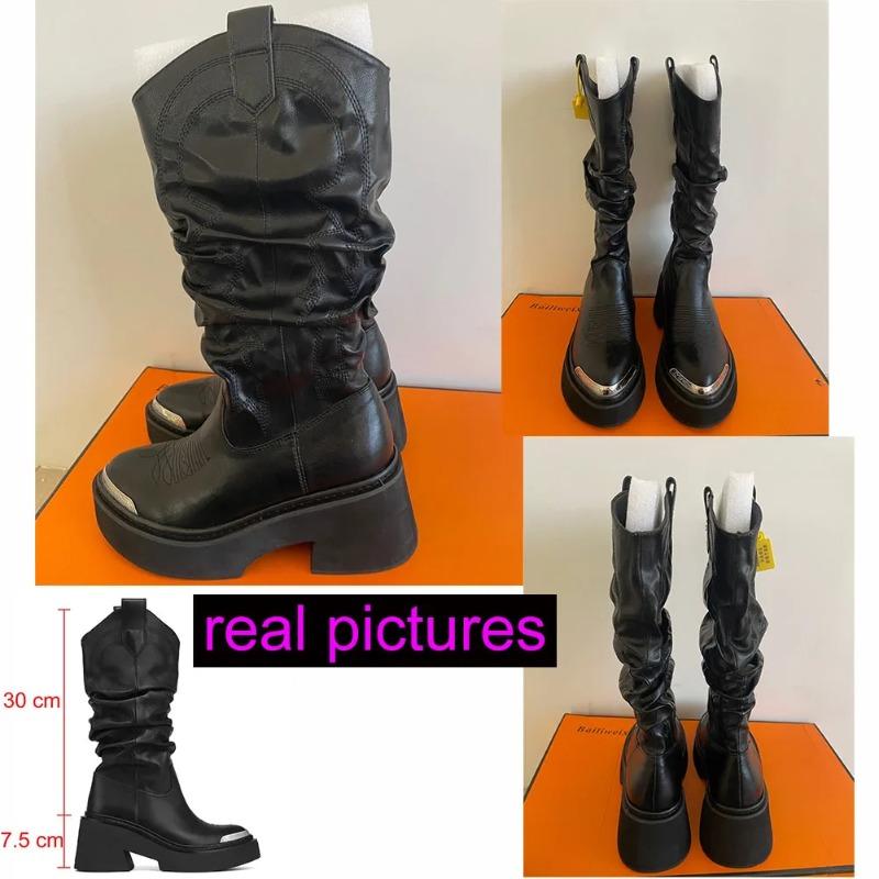 Marque de Luxe Mode Bottes Mollet Femme Moto Plateforme Talons Hauts Épais Goth Métal Punk Chaussures Pour Femmes Bottes Design Confortable Hiver