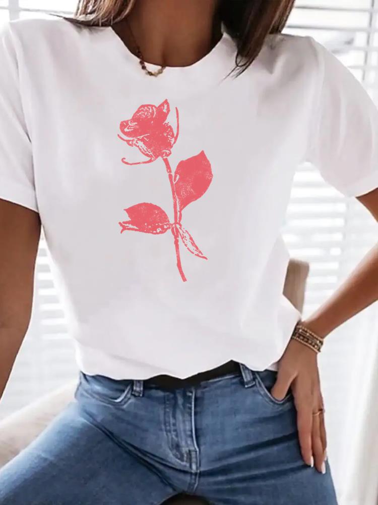 (Asian Size) Tee Top Clothing T Shirt Women Leopard Love Heart Fashion Woman Print Female Short Sleeve Graphic T-shirts