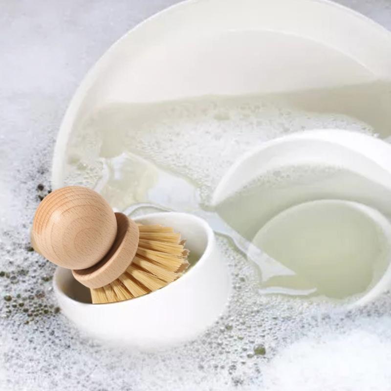 Mini Cleaning Brush with Wood Handle Scrubber Oil Remover Cleaning for Home Kitchen Pot Bowls Dishes Handheld Cleaner