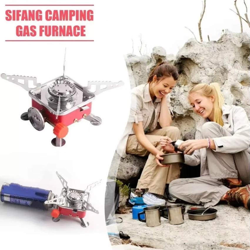 Cooking Stove Portable Outdoor Camping Combustor Cooker Cookware Travel Picnic BBQ Gas Furnace Stainless Steel Foldable Square