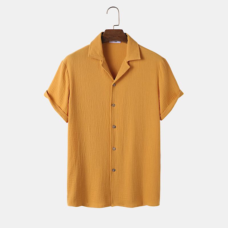 

Мужские летние однотонные рубашки с воротником с лацканами и коротким рукавом