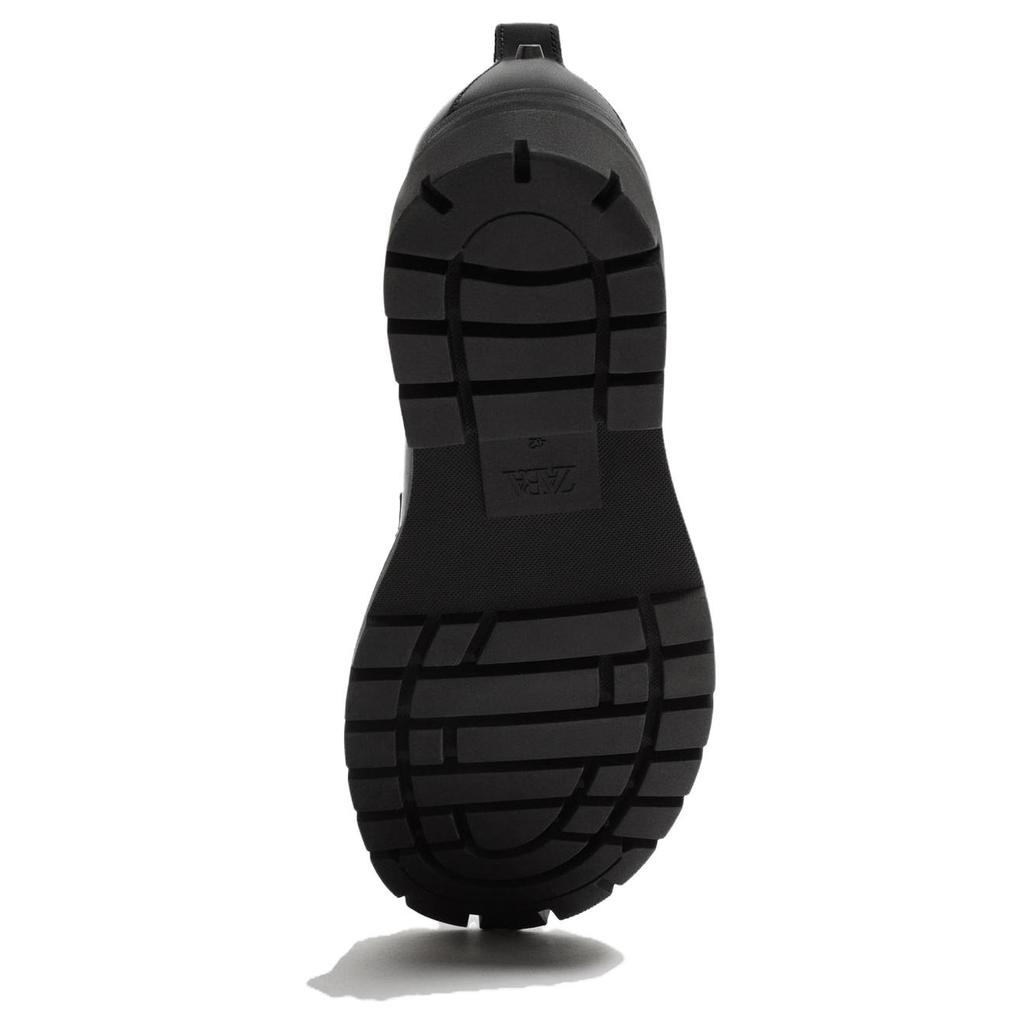 Zara Leather Round Toe Lace-Up Casual Shoes Men Sneakers Black 12445420800