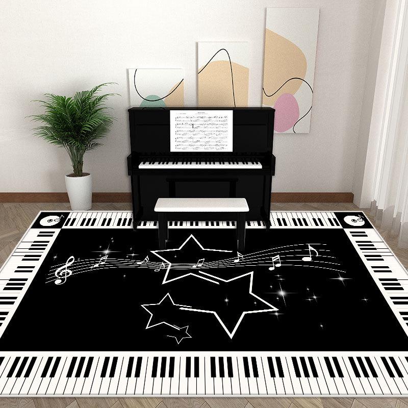 Geometric Music Instrument Crystal Velvet Non-Slip Sound-Insulating Piano & Drum Floor Mat - Dirt-Resistant, Washable Carpet