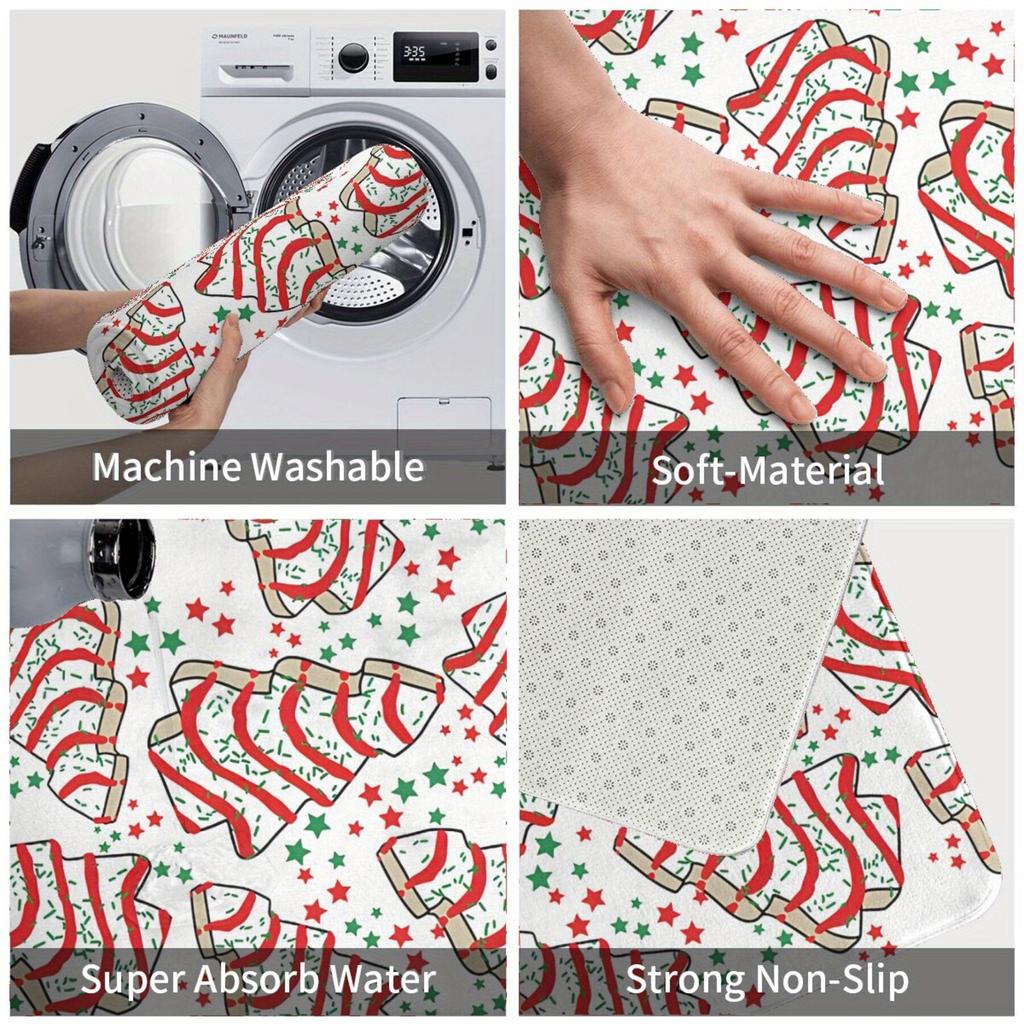 1Pcs Anti Fatigue Kitchen Rugs Christmas Tree Waterproof Non-Slip Thick Cushioned Kitchen Mat Heavy Duty Comfort Standing Mat for Kitchen
