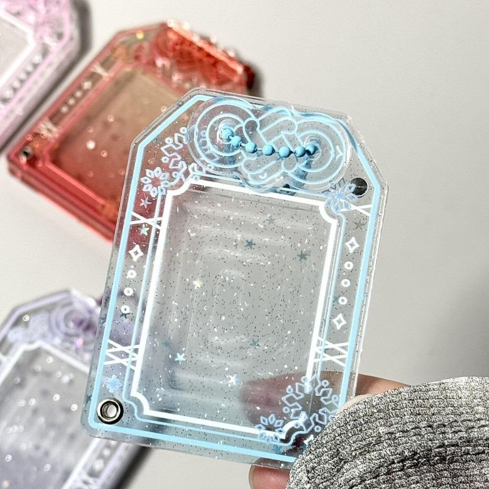 Cute 1 Inch Photocard ID Holder Acrylic Clear Magnetic Photo Cover Case Magnetic Closure Floral Pattern Kpop Idol Card Protector синий