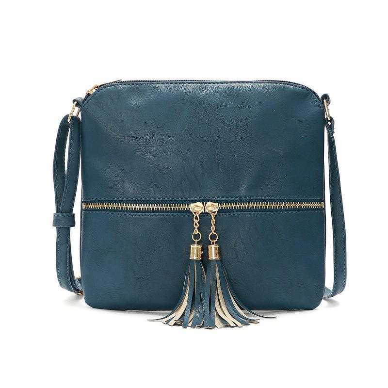 

Сумка-мессенджер из искусственной кожи с кисточкой, сумка через плечо, женская сумка на плечо, дорожная сумка для девочек KTY 24*23cm темно-синий