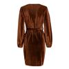 Women's Casual Solid Color Lace-Up Solid Color Velvet Long Sleeve Party Gown Dress