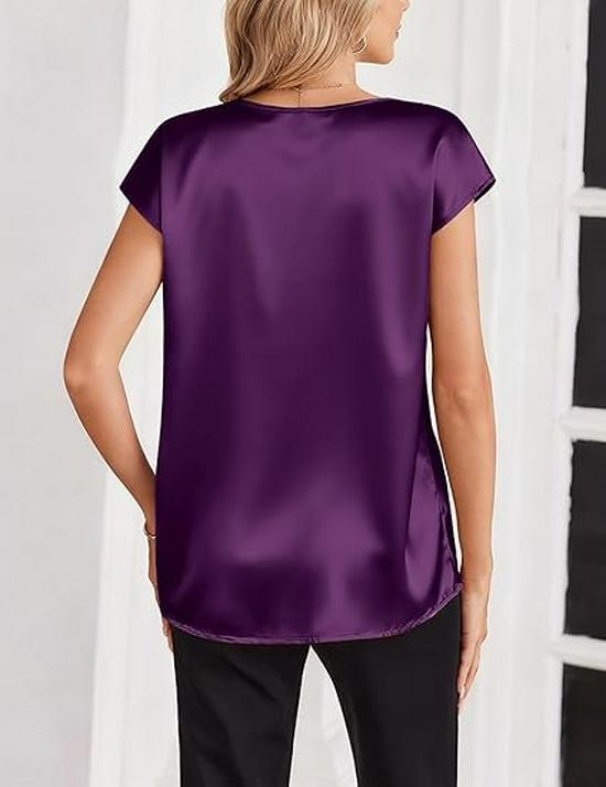 Einfarbiges Satin-T-Shirt mit V-Ausschnitt für Damen - Frühling/Sommer Europäische & Amerikanische Mode Pullover Top