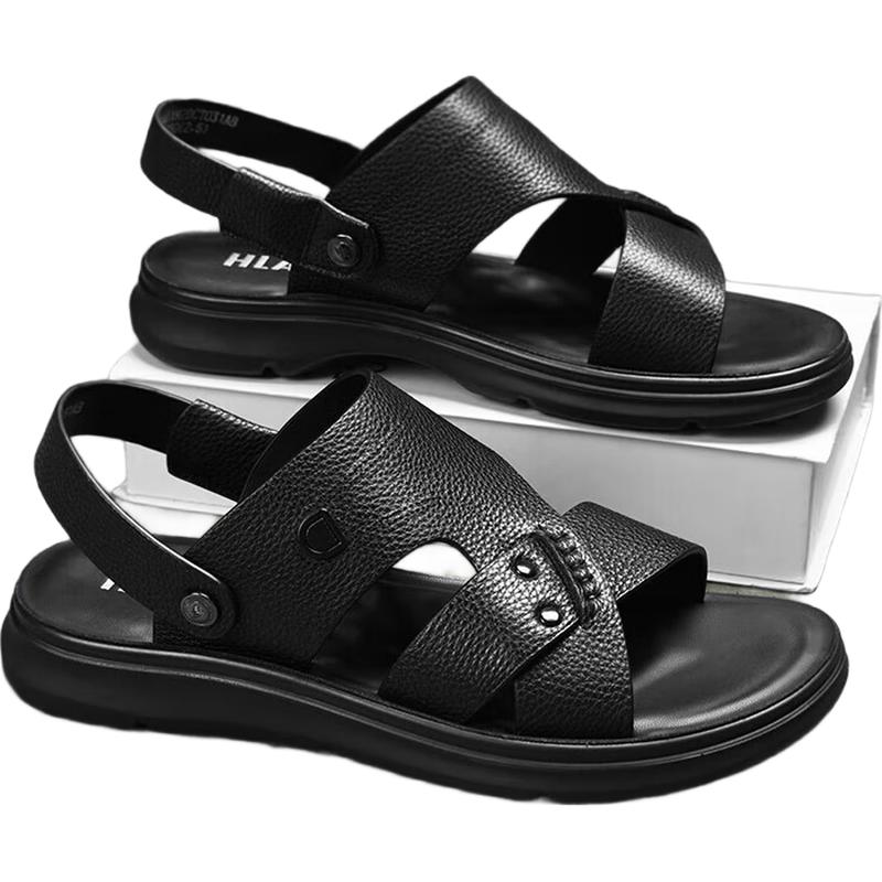 HLA Men s Leather Slip-On Beach Sandals 41