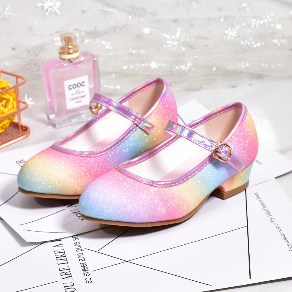 Girls' Leather Princess Shoes 2025 Children's Shoes Round-Toe Soft-Sole Girls High Heel Princess Crystal Party Dance Shoes