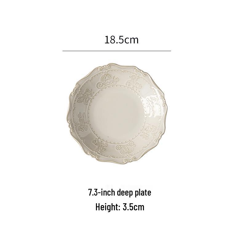 European-Style Embossed French Ceramic Tableware Set: Dinner, Soup, Bowl & Vegetable Plates, Saucers