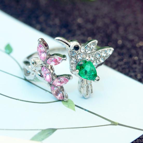 Elegant Cubic Zirconia Flower Bird Open Ring Women Party Wedding Jewelry Gift