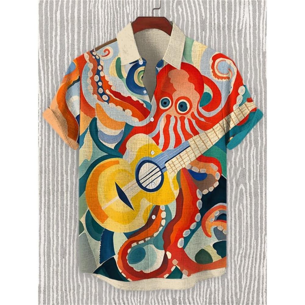 Camisa Casual de Manga Corta Transpirable Cómoda para Hombre Rayas Estampado 3D Botones Moda Camisa de Hombre Camisas Hombre Abstracto