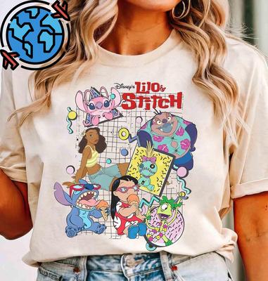 Maglietta di Gruppo Personaggi Lilo & Stitch Anni '90 Retrò, Maglietta Disney Aloha Stitch 2025