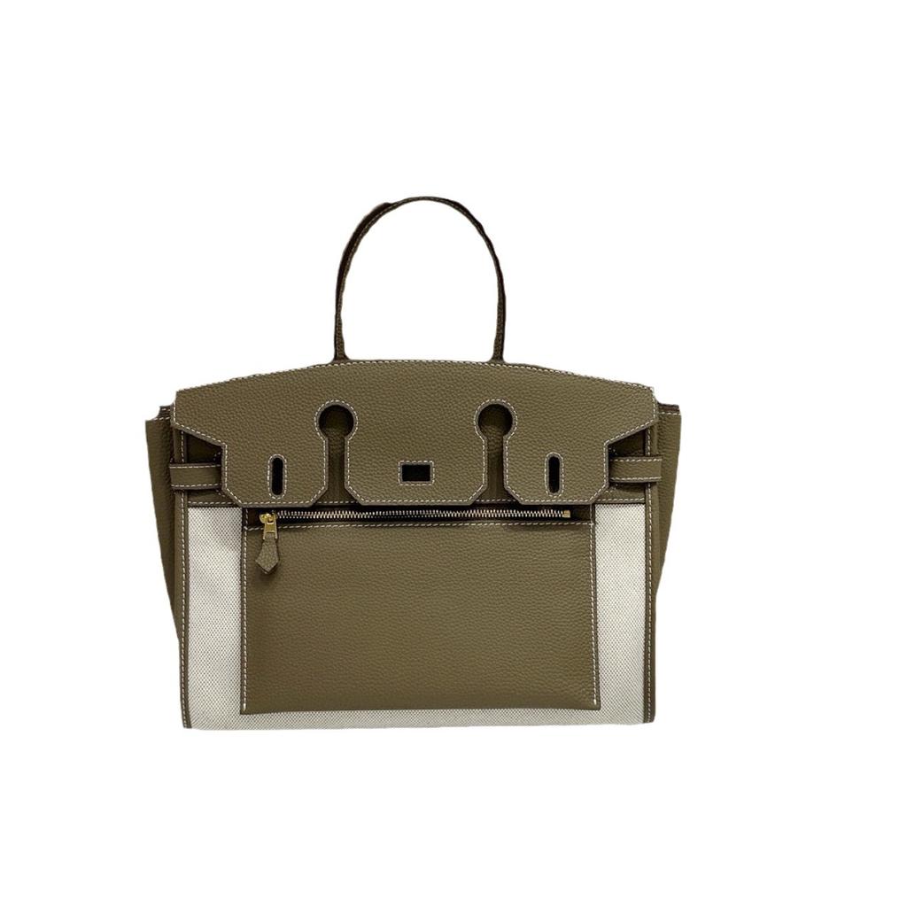 Fubao Leather Contrasting Color Splicing Eversion Retro Commuter Handbag Messenger Bag Women's Bag Single Shoulder