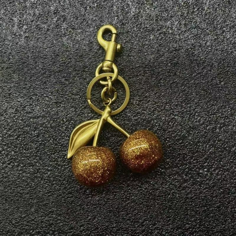 Sparkling 3D Cherry Charm Keychain Accessory Fashionable Fruit Shape Key Rings Portable Bag Decoration for Women