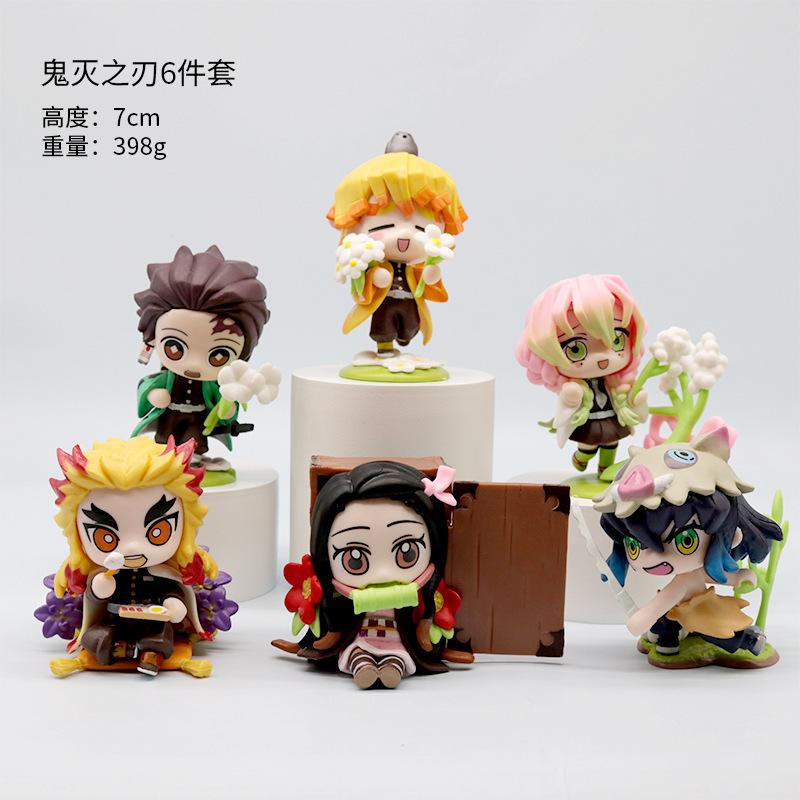 Flower Birth Figurines 6 Pcs 7Cm Tanjiro Nezuko Zenitsu Car Dashboard Desktop Ornaments Anime Figures For Kids Adults Children's Birthday Gift Holiday