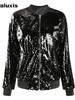 Giacca da Donna Autunnale con Paillettes Taglie Forti Camicia Baseball Larga con Perline Cappotto per Donna