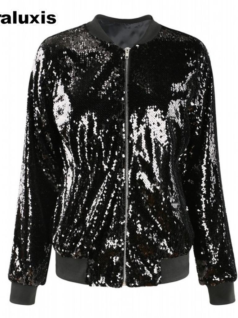 Giacca da Donna Autunnale con Paillettes Taglie Forti Camicia Baseball Larga con Perline Cappotto per Donna