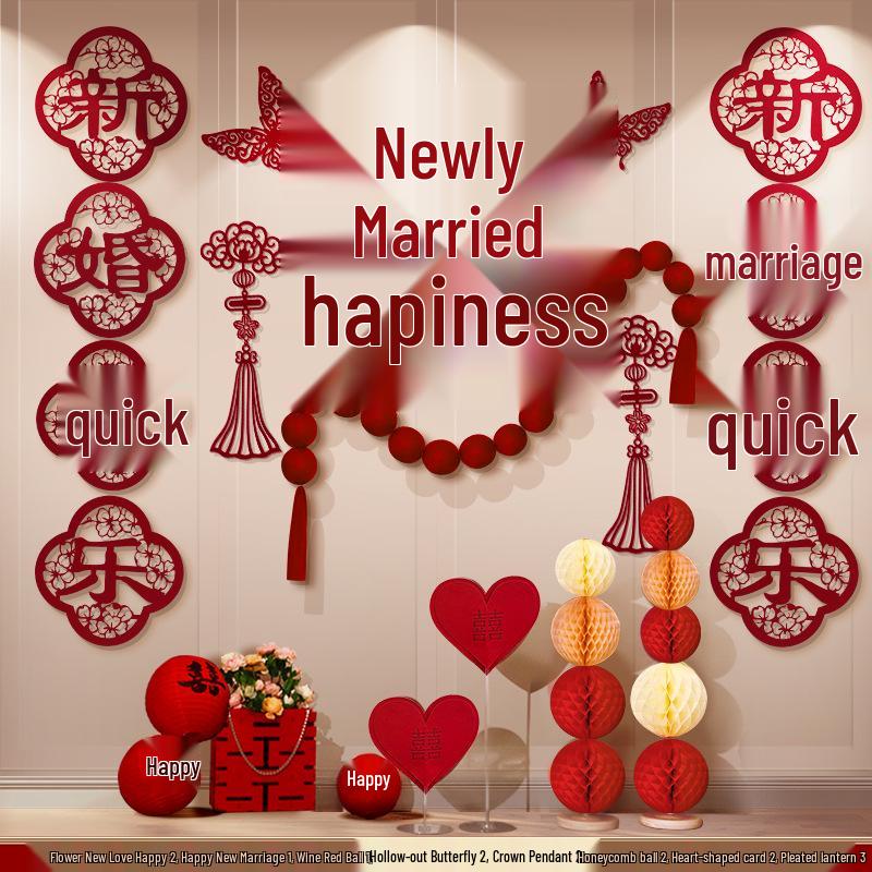 Festive Wedding Room & Bedroom Decor Set with Streamers and Wall Decorations for New Homes