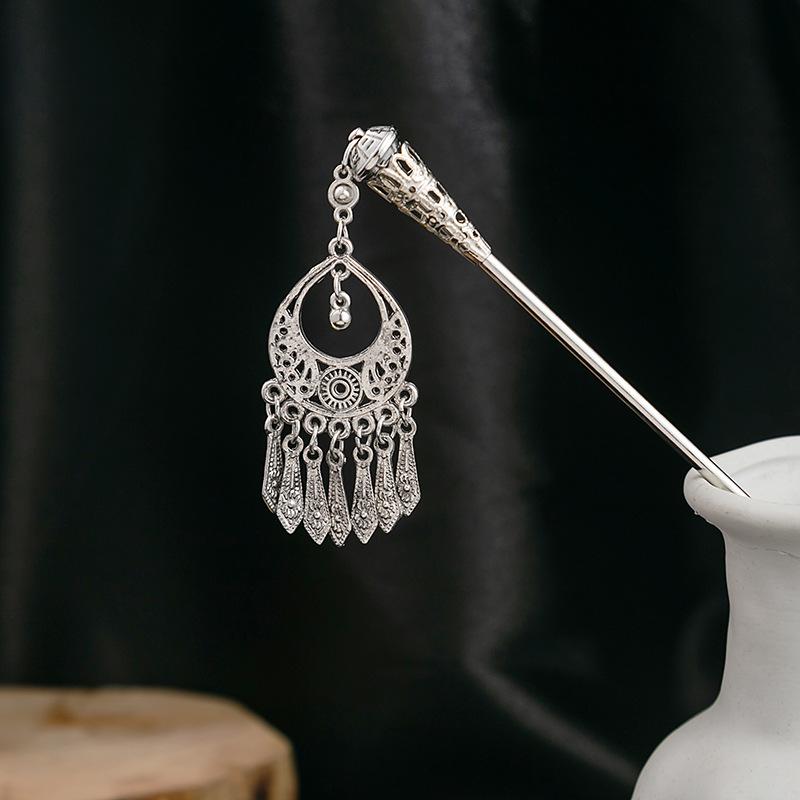 New Chinese Style National Tide Hairpin Minority Wind Hanfu Court Shaking Turquoise Hollow Flowers Tassel Hairpin