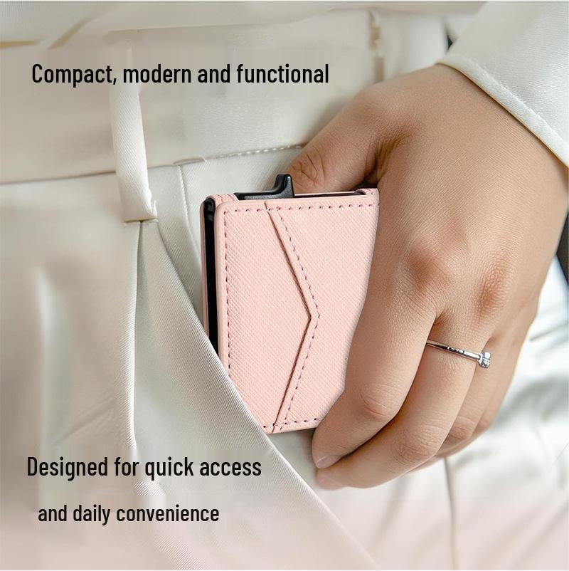 RFID Shielding Leather Wallet: Minimalist Metal Card Holder for Women