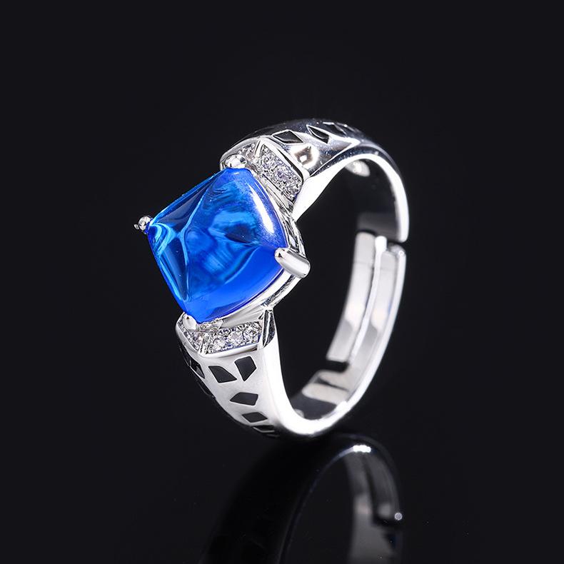 Jewelry Artificial Color Treasure Sugar Tower Ring Square Diamond Sapphire Ring Turquoise Ring