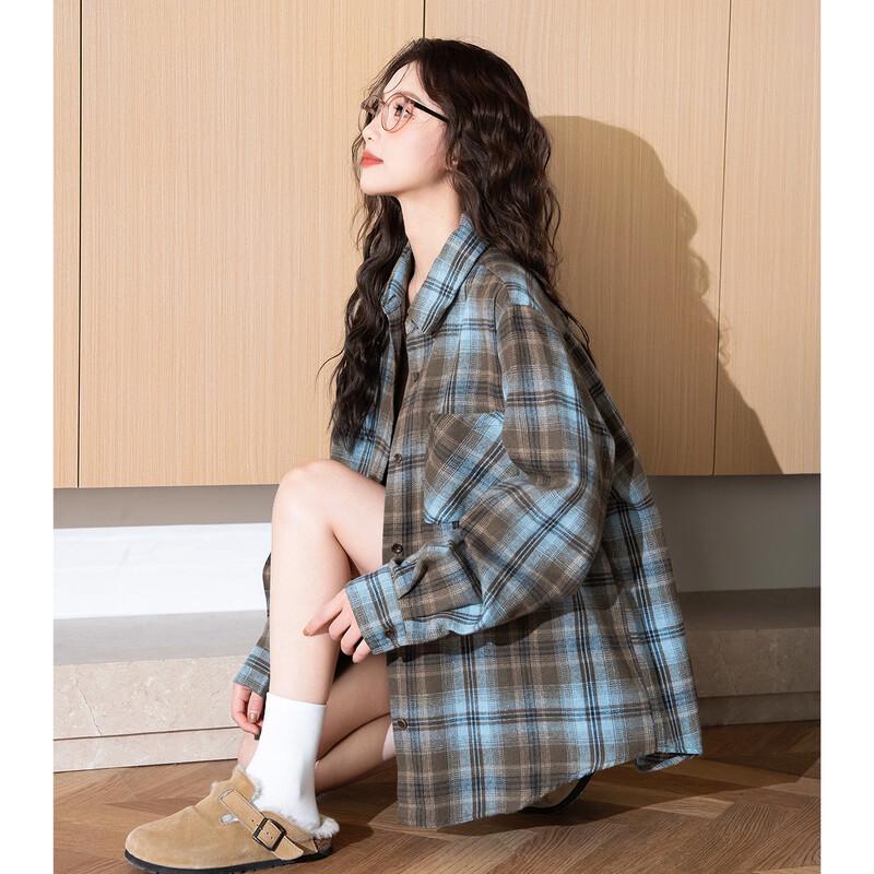 

TonLion Women s Vintage Plaid Gradient Oversized Shirt Jacket S