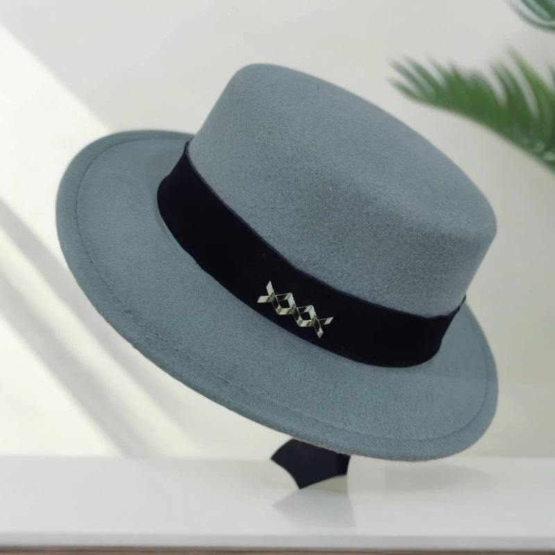 Top Hat Autumn and Winter Flat Hat French Retro Fashion Felt Hat Fashion Versatile Flat Elegant Hat Women's Winter Self-operated