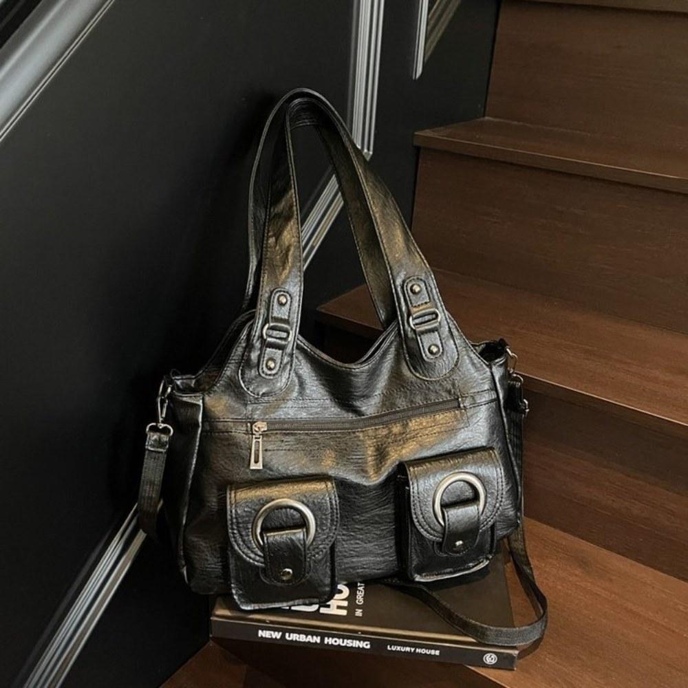 Multi Carry Faux Leather Handbag with Shoulder Crossbody and Handheld Options