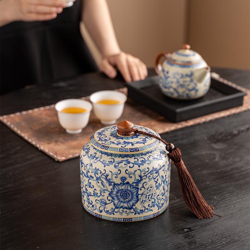 Qinghua Ru Kiln Ceramic Tea Caddy - High-End Moisture-Proof Storage for Green, White, and Pu-erh Tea, Chinese Style Sealed Jar